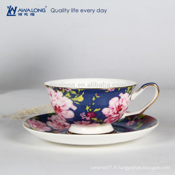 240ml Deep Blue Design Fine Bone China Copies et soucoupes de thé aux couleurs vives, Hot Sale Cup for Coffee